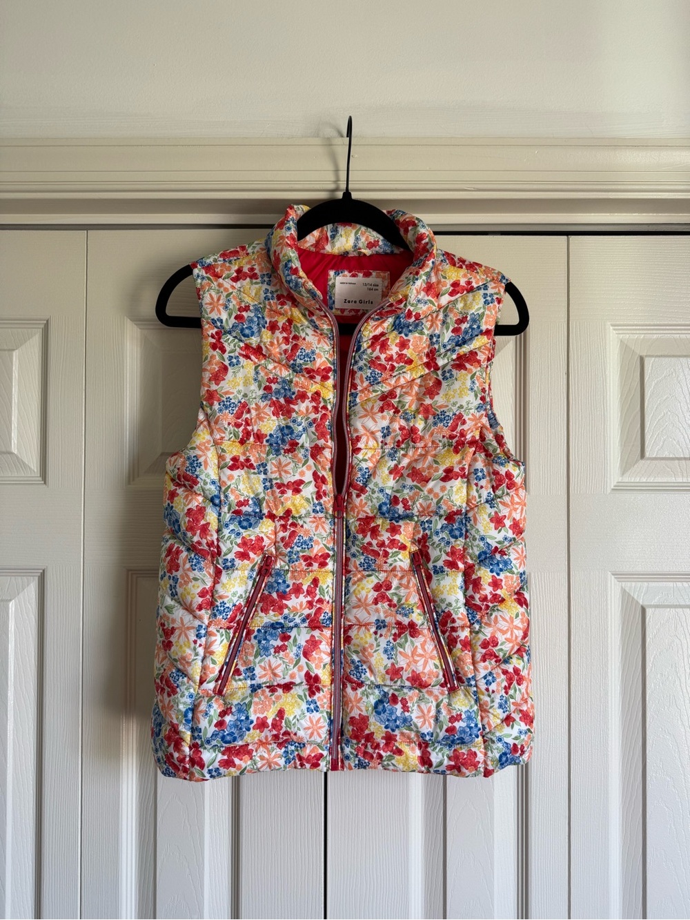 Zara Girls Floral Quilted Puffer Vest Size 13/14